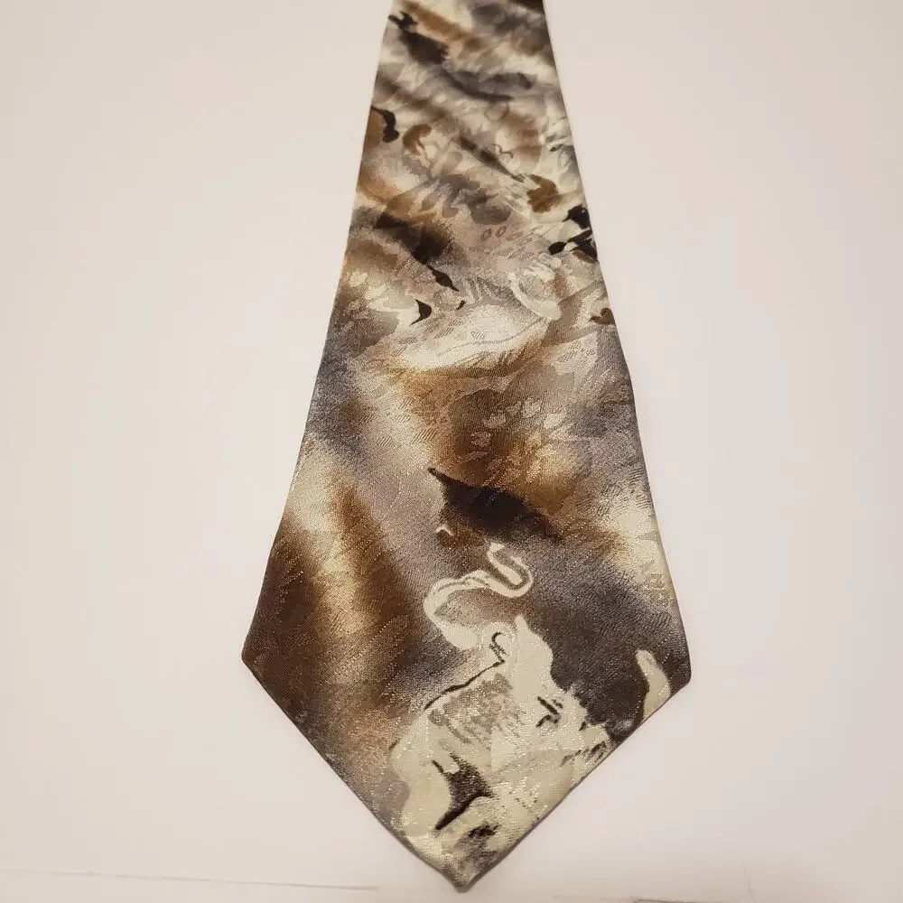 Century Silk Co Vintage Men's Brown Tie & Handkerchief 3x58 #33R